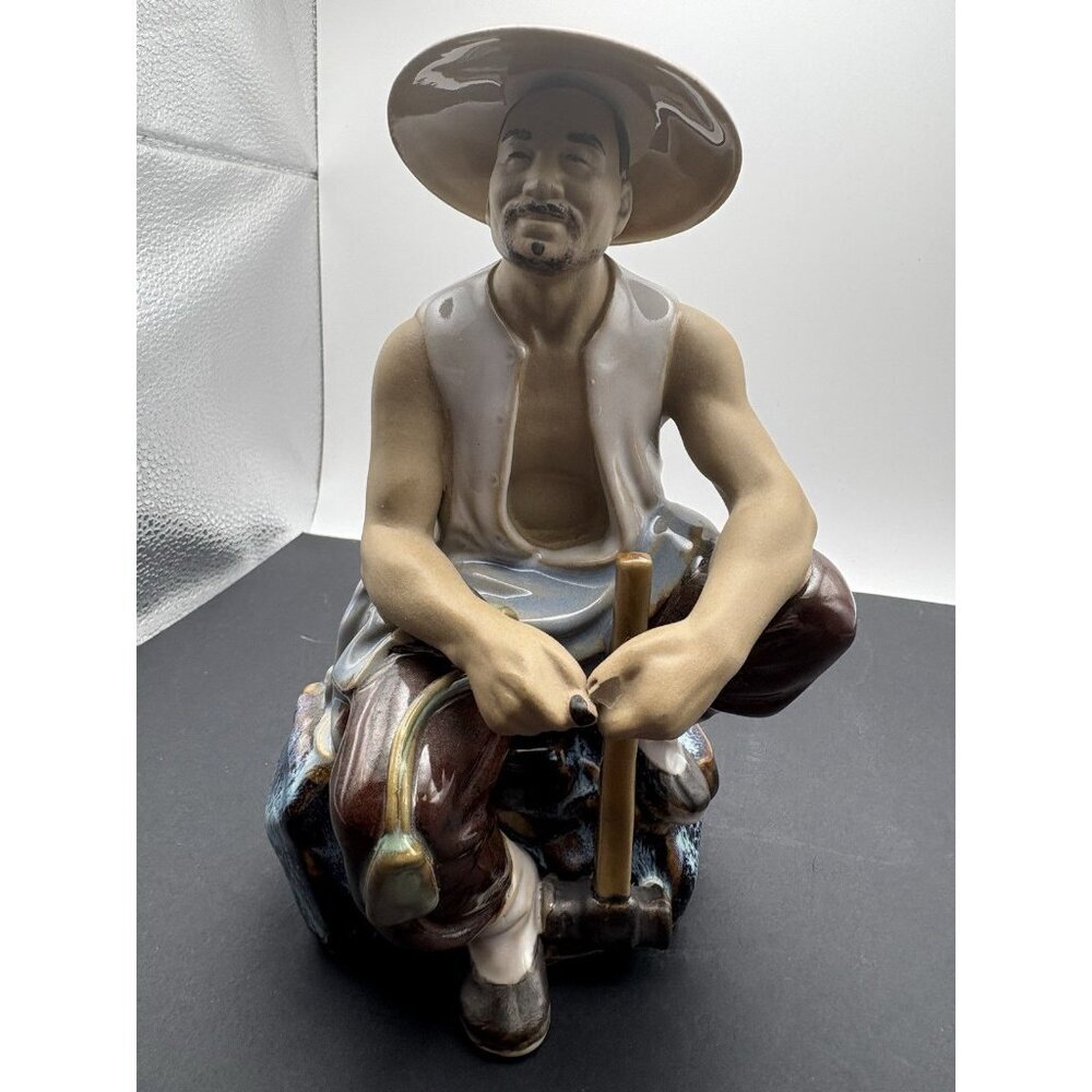 Vintage Shiwan Chinese Mudman Statue Figurine Laborer